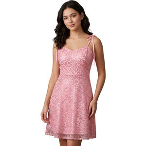 AWIBMK Pink Sequin Lace-Up Back Fit & Flare Mini Dress M NWT Prom Formal
